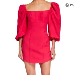 Hot Pink Mini Dress- Tailored Puff Sleeve Square Neck Old Money Sexy XXS 00